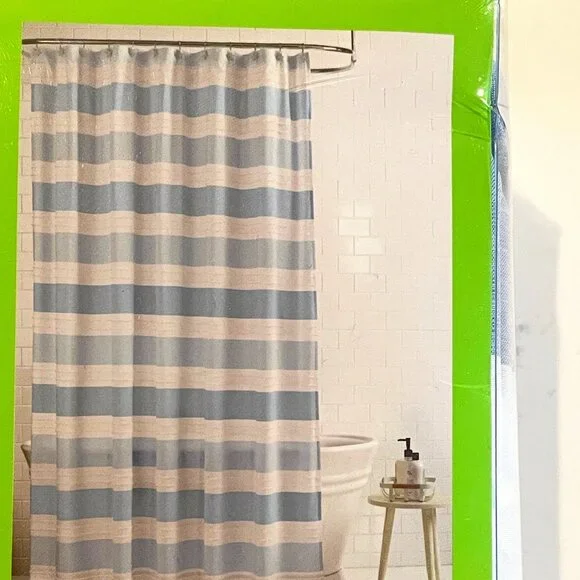 Charter Club Kids blue striped Shower Curtain W/Star shaped Hooks, 13 piece set - Picture 1 of 12